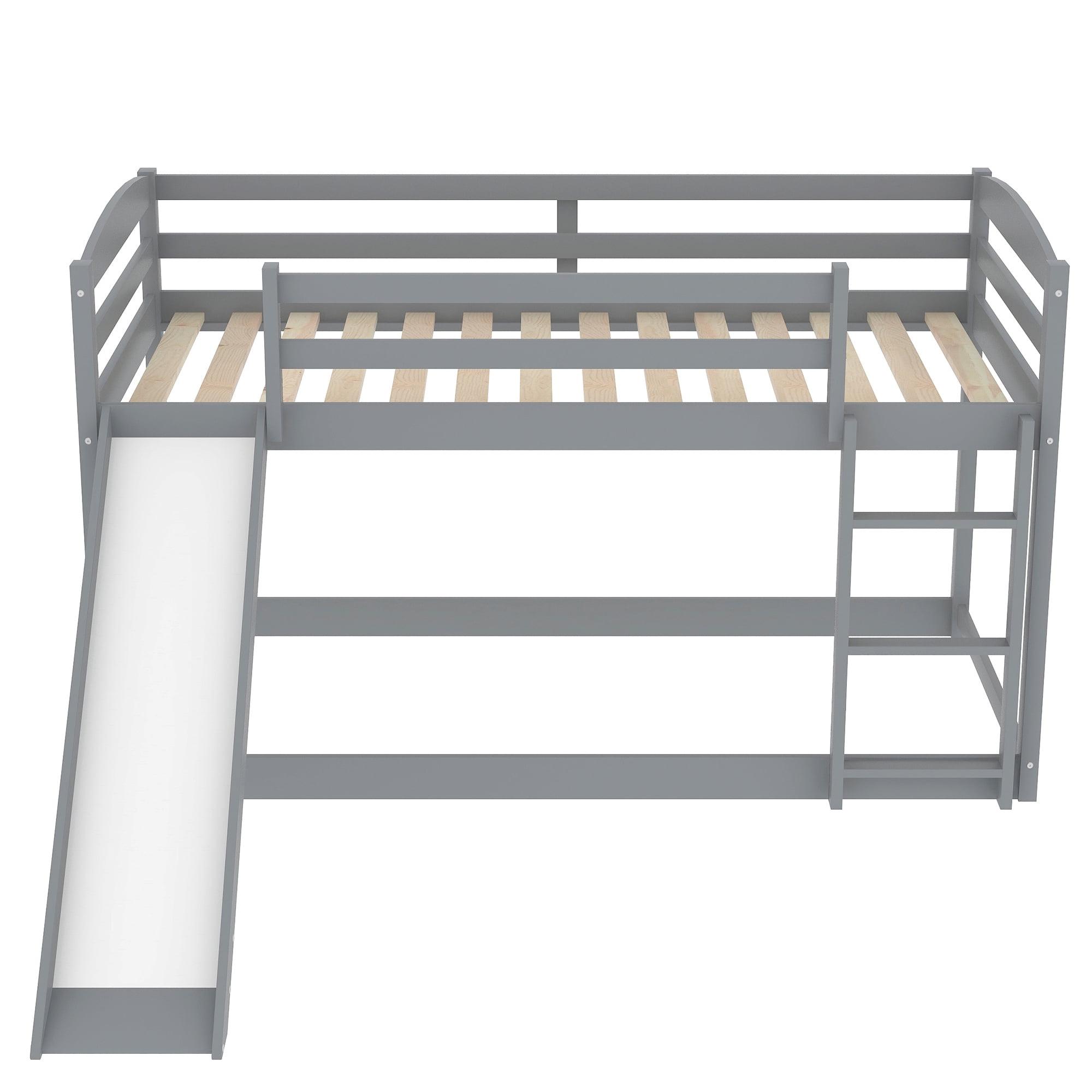 Euroco Solid Wood Kids Twin over Twin Bunk Bed with Slide and Ladder, Gray