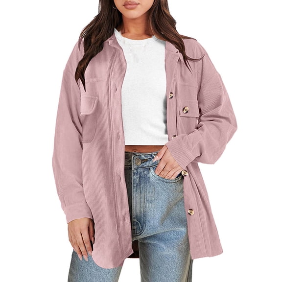 UJNDER Women's Corduroy Shacket Oversized Long Sleeve Button Down Shirts Fall Cardigan Jacket Coats Plus Size Corduroy Jacket Women Red M