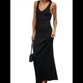 thumbnail image 1 of Vestido Midi de Punto con Cuello en V para Mujer, Informal, Sin Mangas, Ajustado, de Canalé, para Verano y 2025. Negro M, 1 of 10
