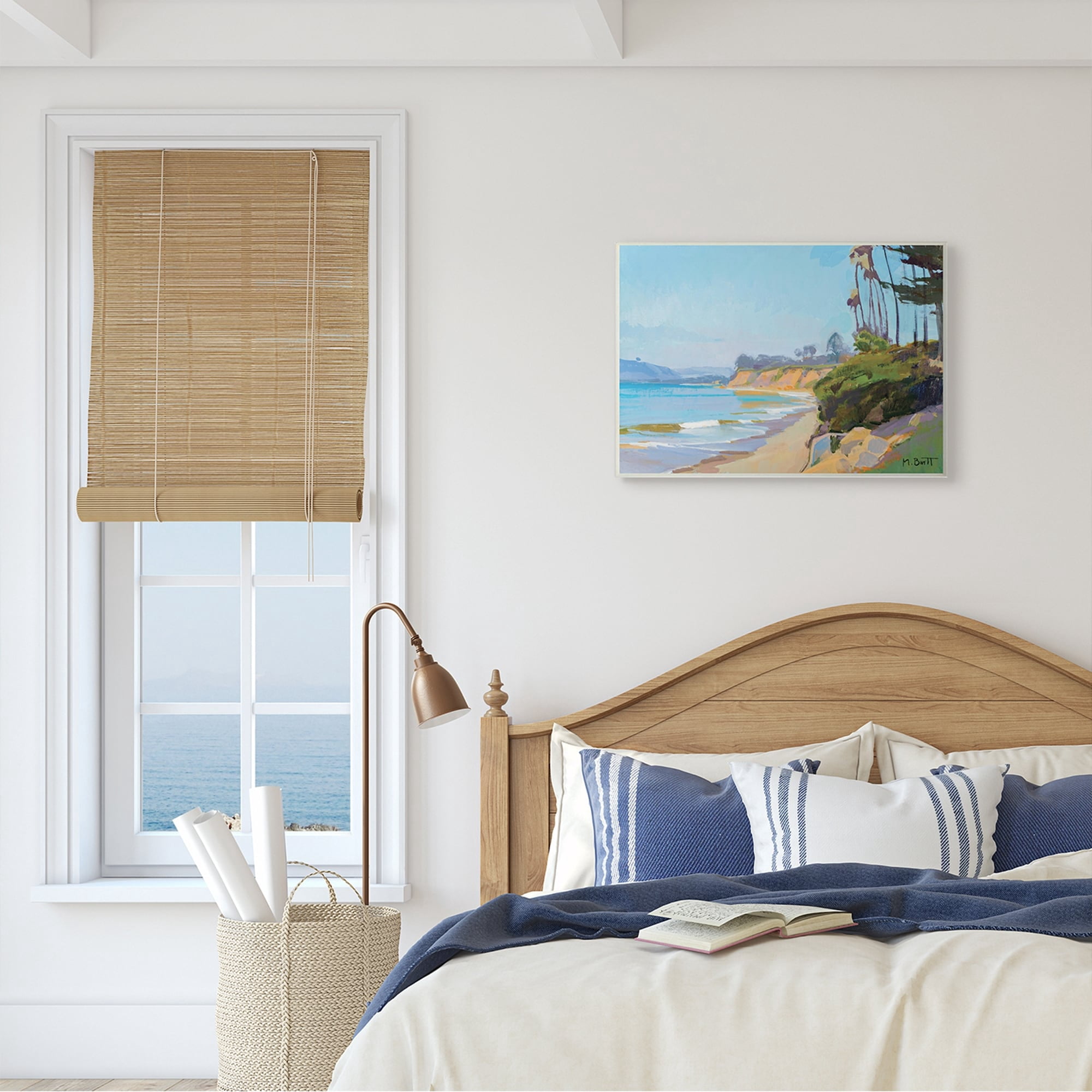 Tropical Beach Coast Palm Tree Sea Cliffs 19 in x 13 in Framed Painting Art Print, by Stupell Home Décor
