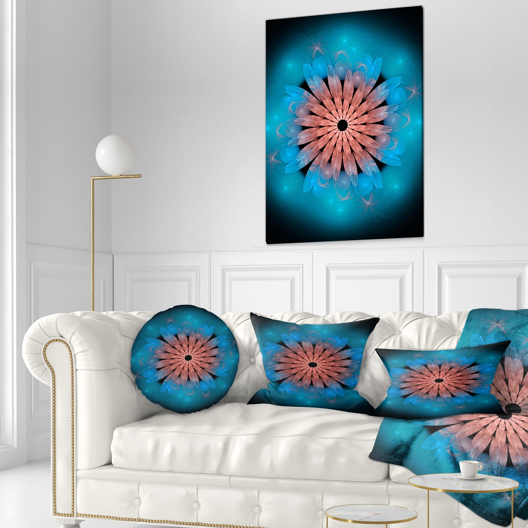 Designart Fractal Blooming Turquoise Flower - Floral Throw Pillow - 12x20