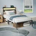 thumbnail image 2 of Satifur Twin Size Bed Frame with Upholstered Headboard & Shelf, LED Lights & USB Charging Station, Metal Black, 2 of 10
