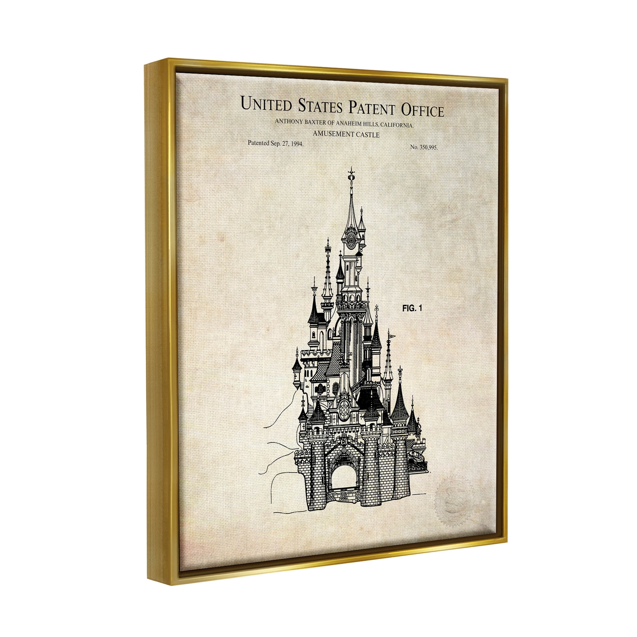 Stupell Industries Fantasy Castle Vintage Diagram Graphic Art Metallic Gold Floating Framed Canvas Print Wall Art, Design by Karl Hronek