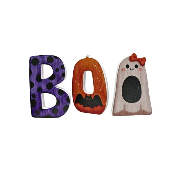 3 Pack Seasonal Halloween Tiered Tray Signs, Spooky Ghost Letter Wooden Tabletop Decor, Vintage Fall Rustic Centerpiece Ornaments, Practical Festive Decor for Home Kitchen Countertops