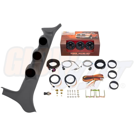GlowShift | 1992-1997 OBS Ford F-Series Gray Triple Pillar Pod with Black 7 Color Series 60 PSI Boost Gauge, 1500 Pyrometer Exhaust Gas Temperature Gauge & 100 PSI Fuel Pressure Gauge