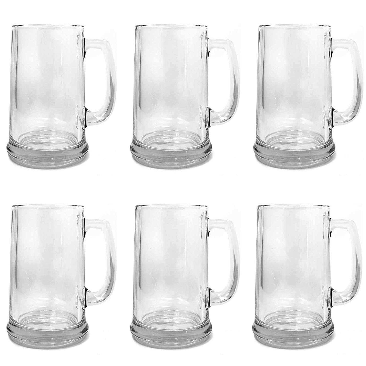 Beer Mug Glass Clear Kitchen Drink Ware Dishwasher Safe Set Of 6 15 Ounces New! 
