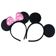 NiuZaiz Set of 2 Mouse Ears Headband for Parties and Trips (Pink Black)