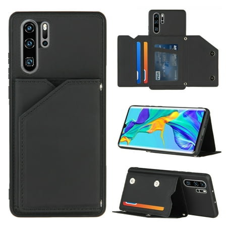 For Huawei P30 Pro Skin Feel PU + TPU + PC Back Cover Shockproof Case with Card Slots & Holder &