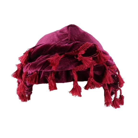 QSAWXQZ Women's Soft Velvet Turban Hat Stretch Headwrap with Bohemian Tassels Fringe for Themed Party and Winter Warmth Wine M