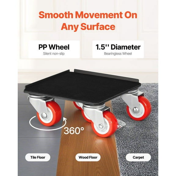 5-Wheeled Furniture Dolly Cart – 1200 lbs Capacity for Heavy Load Moving