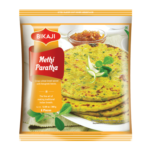 Paratha au fenugrec surgelé Bikaji, 360 g Pain de blé croustillant aux épices et aux feuilles de fenugre