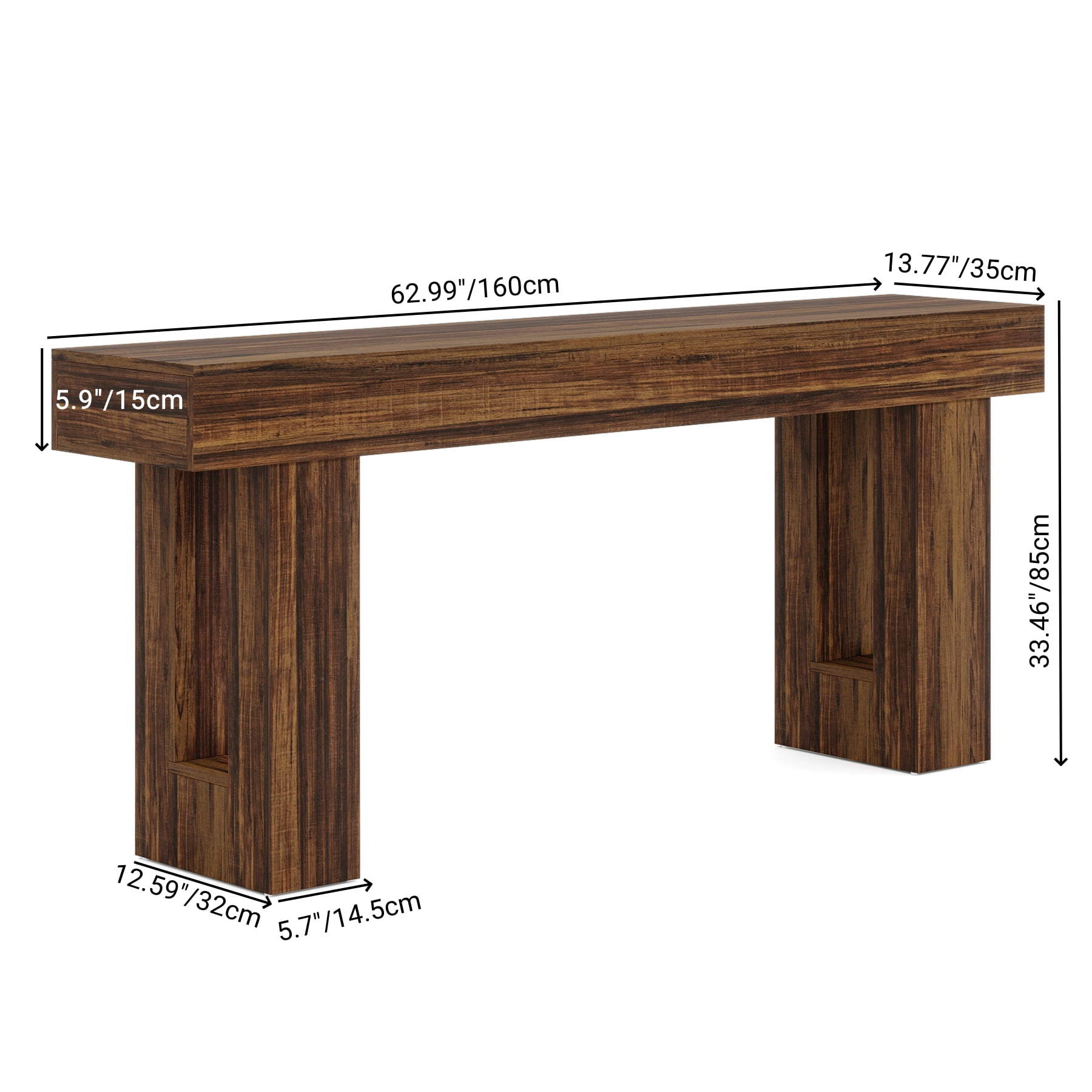 63-Inch Farmhouse Console Table, Rustic Wooden Sofa Table for Entryway, Living Room & Hallway with Stable Design