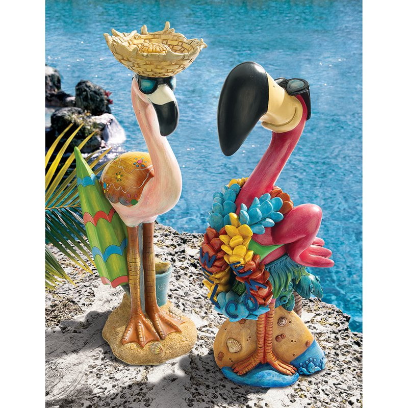 Pink Flamingo Garden Statues: Luau Larry & Flamingo Frank by Design Toscano