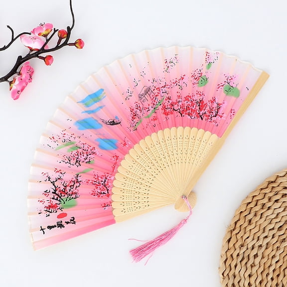 Traditional Bamboo Folding Fan Antique Chinese Hand Fan, Decorative Handheld Performance Fan for Stage Shows and Festivals, Colorful Folding Hand Fan
