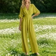 thumbnail image 7 of Ygbgbb Womens V Neck Cuffed Half Sleeve Jumpsuit Self Tie Fitted Waist Wide Leg Floor Length Pants with Hidden Pockets for Dinner Outings Town Trips Green XXL, 7 of 7