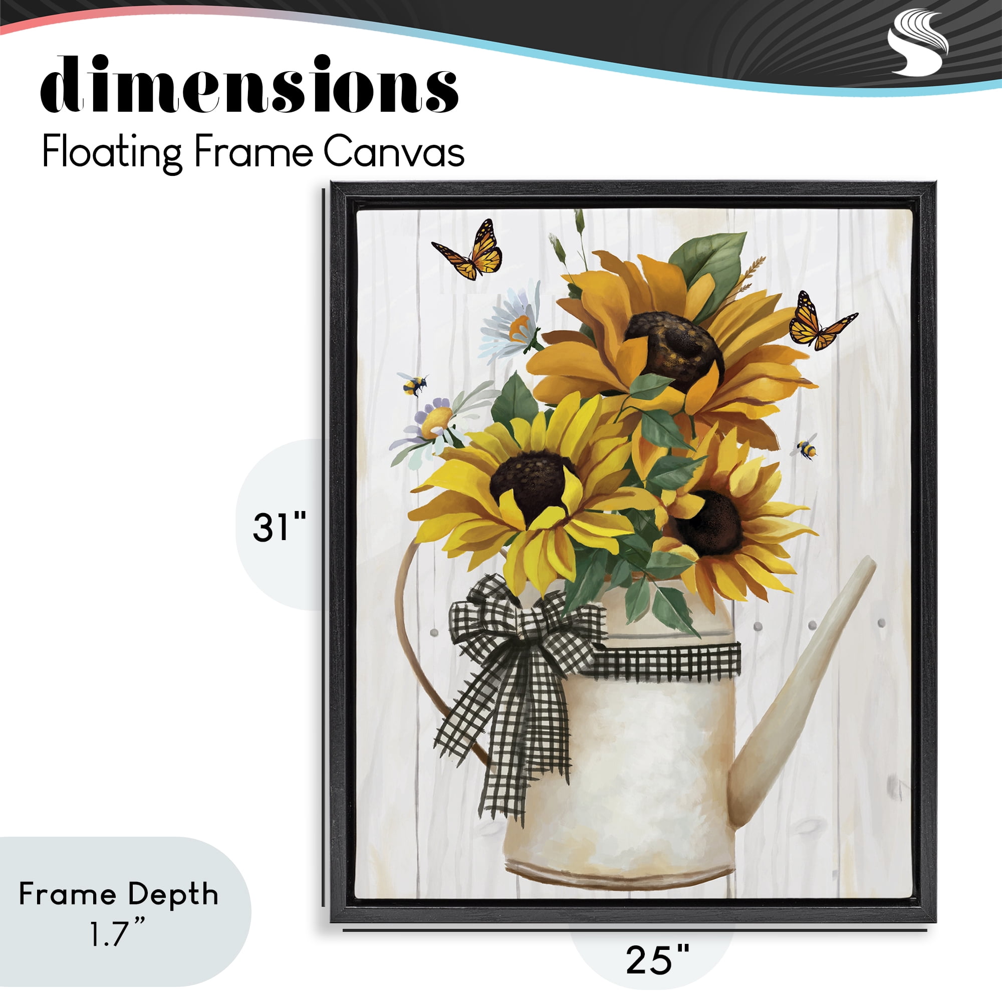 Stupell Industries Sunflower Trio in Watering Can Black Framed Floater Canvas Wall Art, design by Lucca Sheppard