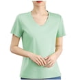 thumbnail image 2 of CLOISE Casual Shirts for Women Short Sleeves Plus Size Tops V Neck Pullover Solid Color Summer Blouses Green, 2 of 4