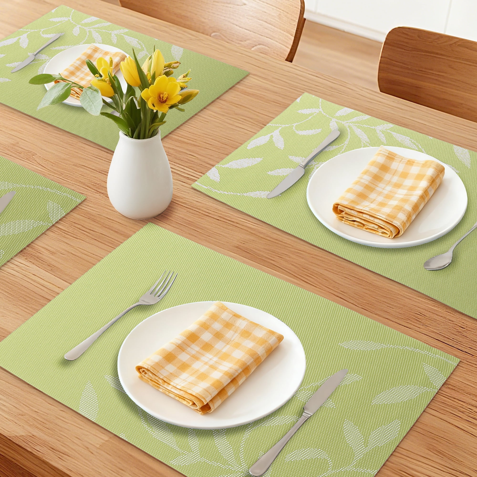 Unique Bargains Set of 8 Farmhouse Washable Placemats Indoor Kitchen Table Mat Green