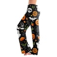 thumbnail image 2 of Halloween Pajama Pants for Women Soft Elastic High Waist Drawstring Sleepwear Pant Pumpkin Print Graphic Wide Leg Loungewear Bottoms, 2 of 5