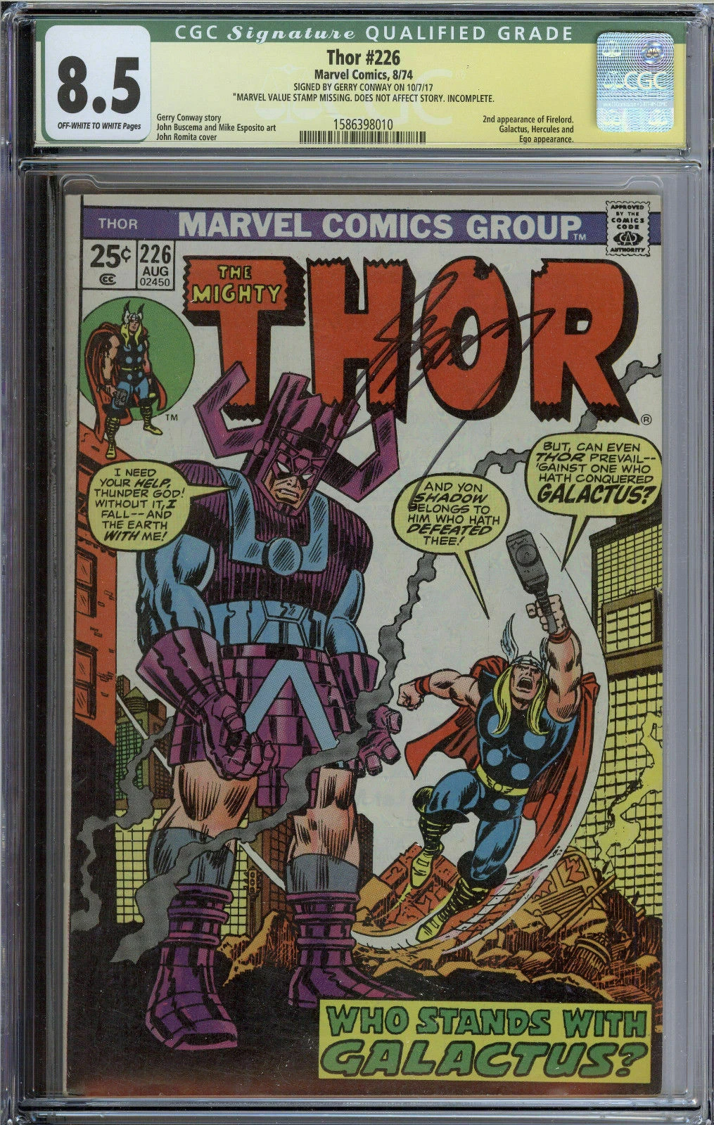 The Mighty Thor #226 Signed by Gerry Conway CGC 8.5