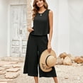 thumbnail image 6 of MLDRA Women's Capri Lounge Sets 2-Piece Beach Summer Vacation Travel Going Out Outfit Sleeveless Crop Tank Top Wide-Leg Dressy Palazzo Crop Pants Suit Black, 6 of 7
