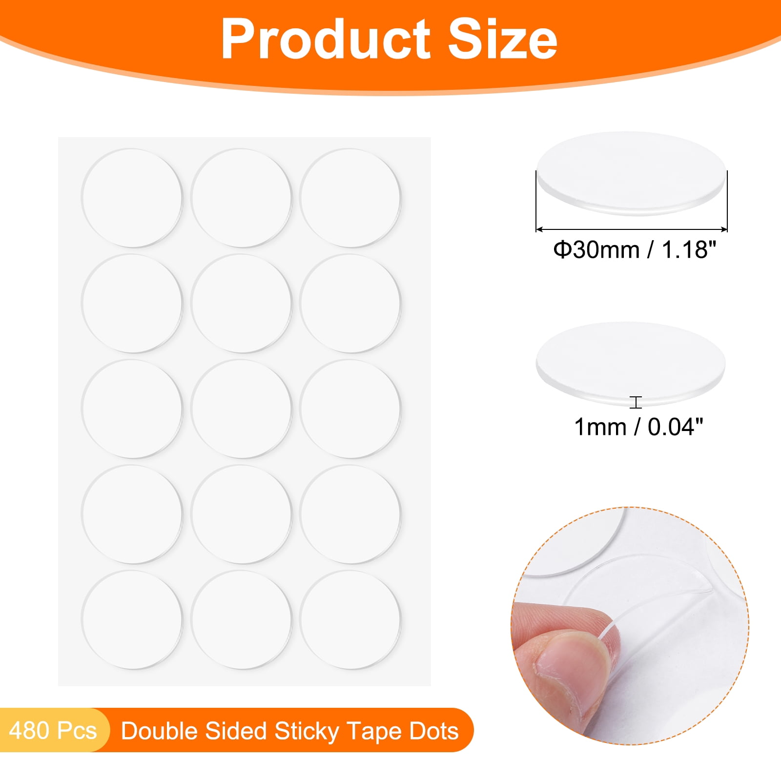 480pack Double Sided Sticky Tape Dots, Adhesive Two Sided Round Dots for Craft, Decoration, 1.18" x 0.04"