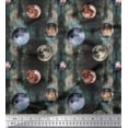 thumbnail image 1 of Soimoi Green Viscose Chiffon Fabric Moon & Planet Galaxy Print Fabric by the Yard 42 Inch Wide, 1 of 3