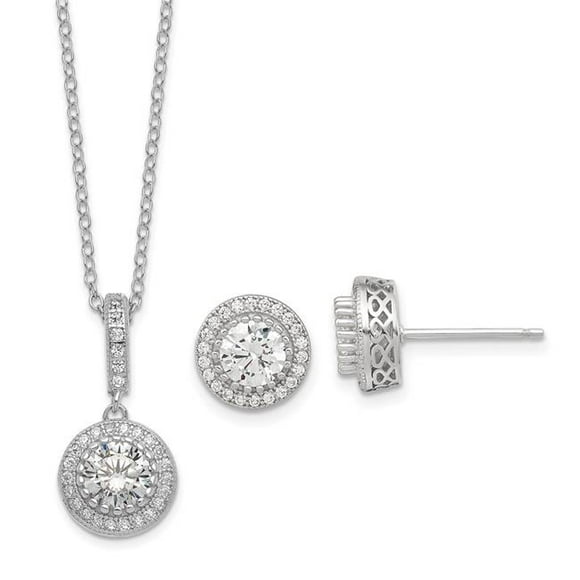 Quality Gold QG6191SET Sterling Silver Polished Rhodium-Plated CZ 18 in. Necklace & Post Earrings Set