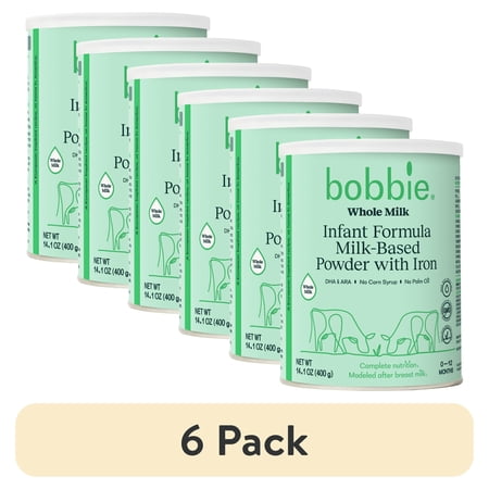 (6 pack) Bobbie Whole Milk Infant Formula for Everyday Feeding, Milk-Based Powder with 1.2mg Iron, Organic Grass-Fed Whole Milk Recipe, 14.1 oz Can