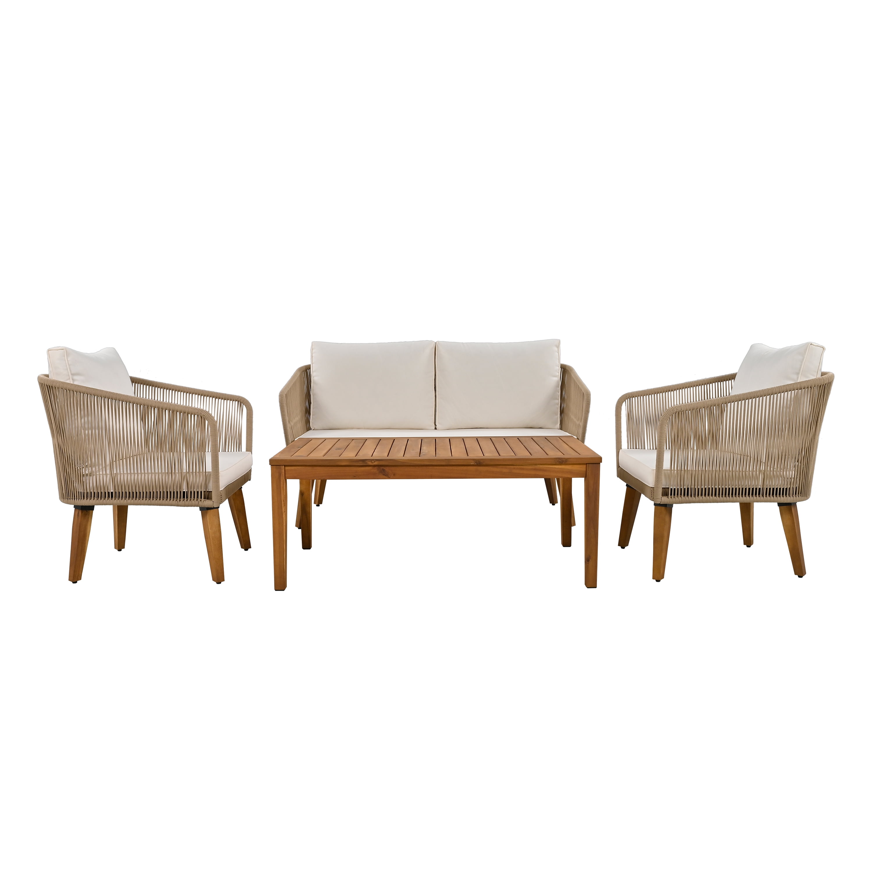 Harper & Bright Designs Outdoor Patio Conversation Set Wicker 4 Pieces Patio Furniture Set with Rattan Chair Loveseats Coffee Table for Garden Backyard Porch Poolside Balcony, Beige+Natural