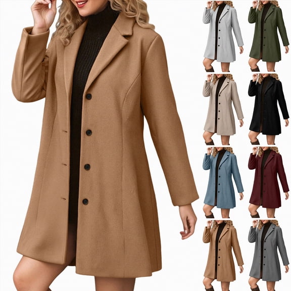 Towmus Women Long Sleeve Trench Coat Fall Spring Jackets Plus Size Ultimate One Breasted Turndown Collar Long Coats Womens Workwear Blazers Outerwear