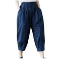 thumbnail image 2 of CLOISE Womens Capri Pants Athletic With Pockets Cotton Linen Capris Pants Athletic Mid Rise Lounge Capris Pull On Cropped Pants Loose Elastic Waist Cropped Trousers Solid Summer Blue, 2 of 6