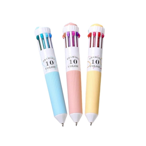 3Pcs Multicolored Pen 10-Color-in-1 Writing Pens for Noting Journaling Retractable Ballpoint Pen for School Office