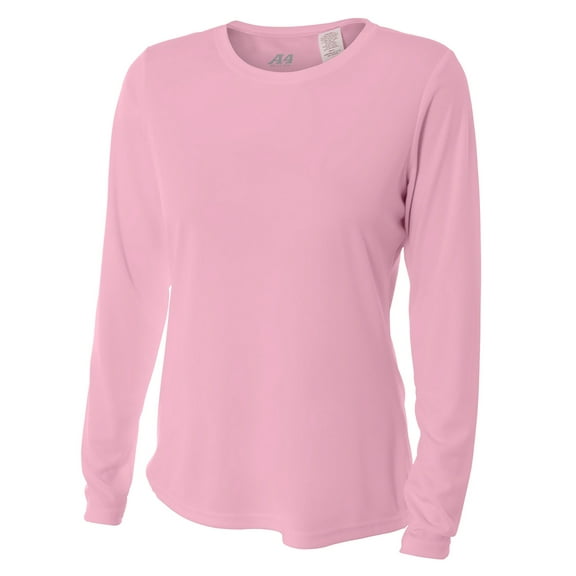 A4 Long Sleeve Cooling Performance Crew For WOMEN in Pink | NW3002