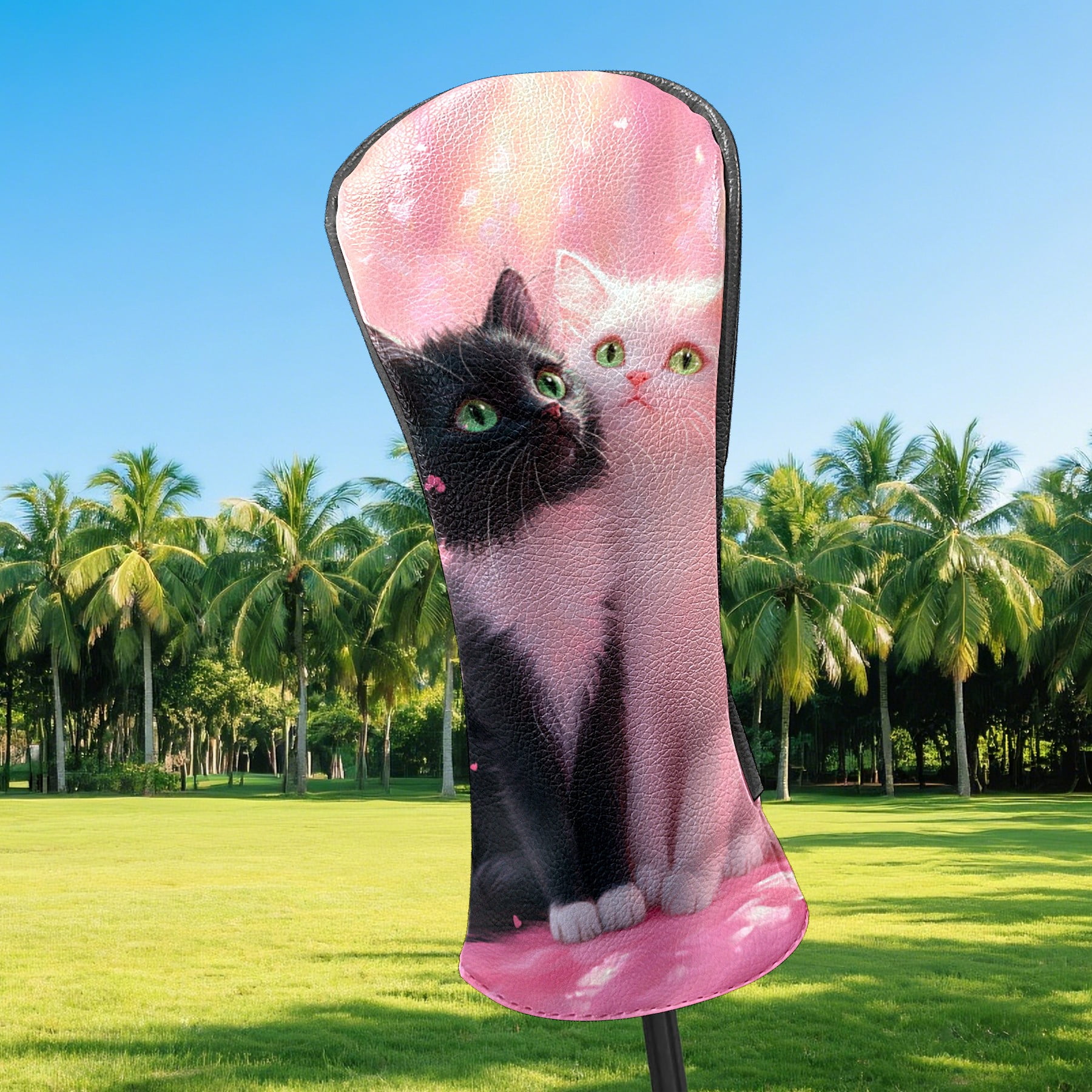 Golf Club Covers PU Leather Waterproof Head Covers for Fairway Woods Hybrids Black and White Cat