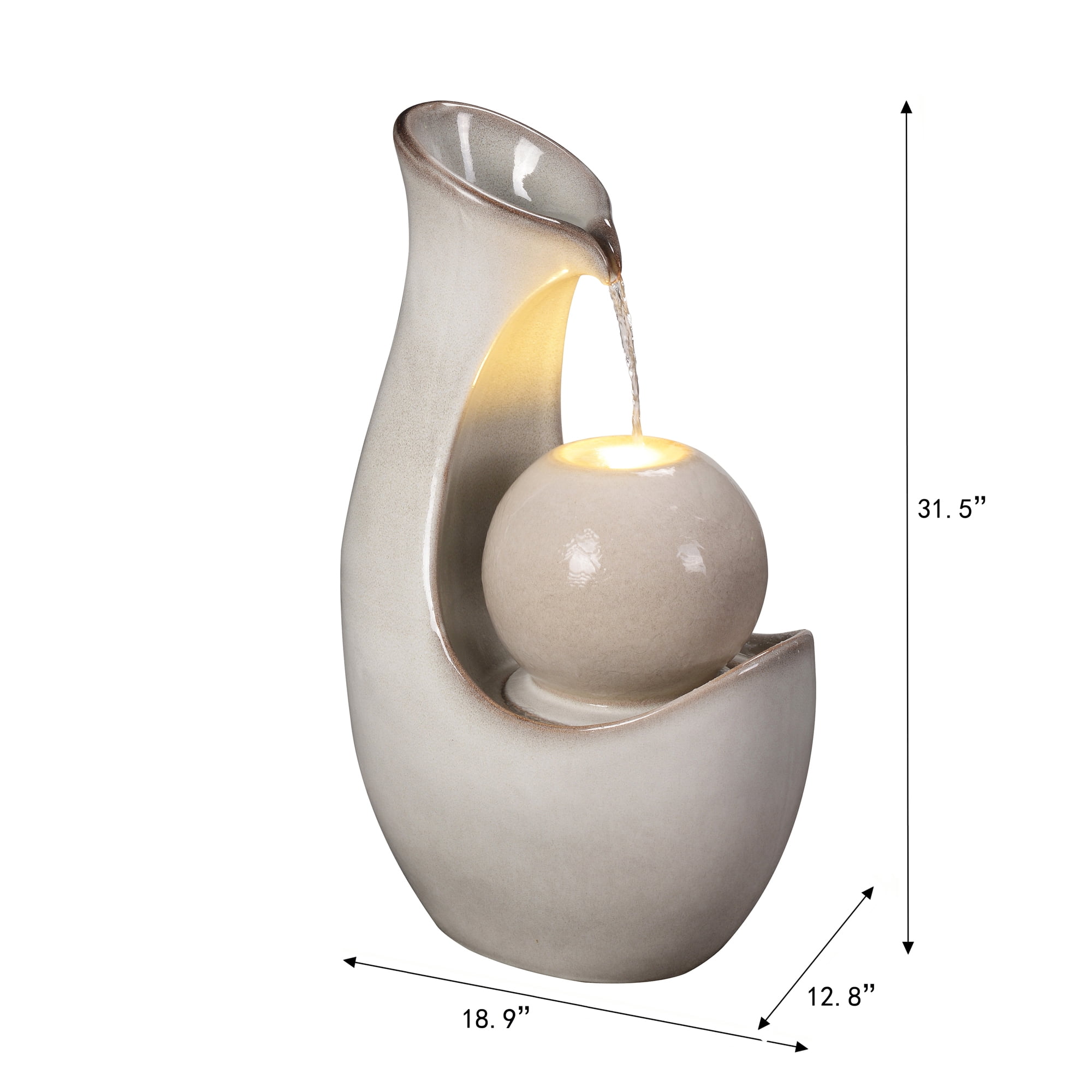 Hi-Line Gift Ceramic Fountain with Lights, Ivory Elegance, Outdoor Use