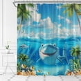 thumbnail image 2 of Cartoon Shark Shower Curtain Funny Sea Animal Fish Underwater Ocean Theme for Girls Kids Bathroom Curtains Decor Fabric Set Include Hooks,(36" Wx70 H), 2 of 4