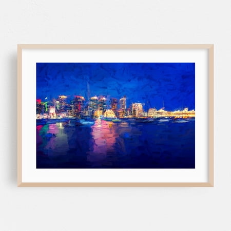 City Lights Symphony - San Diego California Photography Oak Framed Wall Art Print 24 x 36 inches