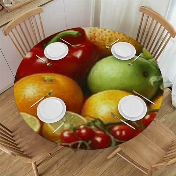 Autua Fruits Vegetables Round Tablecloth Stain-Resistant and Washable for Indoor Outdoor Restaurant Wedding Party Picnic Dining Kitchen Farmhouse Tablecloths 31"-35