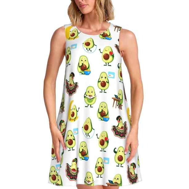 Balery Funny Avocado In Mexican Clothes Vestidos de verano para mujer con estampado: vestido holgado sin mangas, vestido playero informal y cómodo para días calurosos.