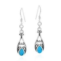 AeraVida Vintage Style Ornamental Blue Turquoise Teardrops Inlays Enchanting Sterling Silver Dangle Earrings for Women Accessories Anniversary Jewelry Gift