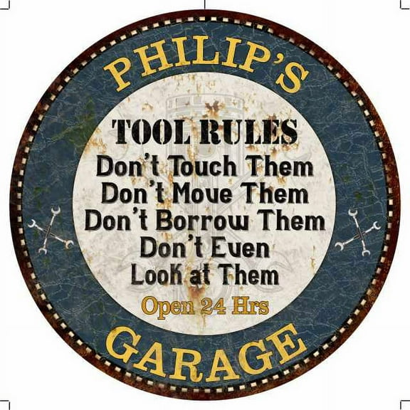 PHILIP'S Garage Rules 12" Round Metal Sign Garage Wall Décor 100140015335