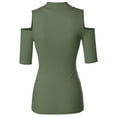 thumbnail image 3 of FashionOutfit Women's Lightweight Solid Stretch Ribbed Turtleneck Open Shoulder Top, 3 of 4