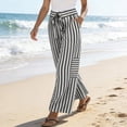 thumbnail image 5 of Womens Summer Casual Striped Pants Loose Wide Leg Lounge Pants Elastic Waist Palazzo Trousers with Pockets(Black,M), 5 of 6