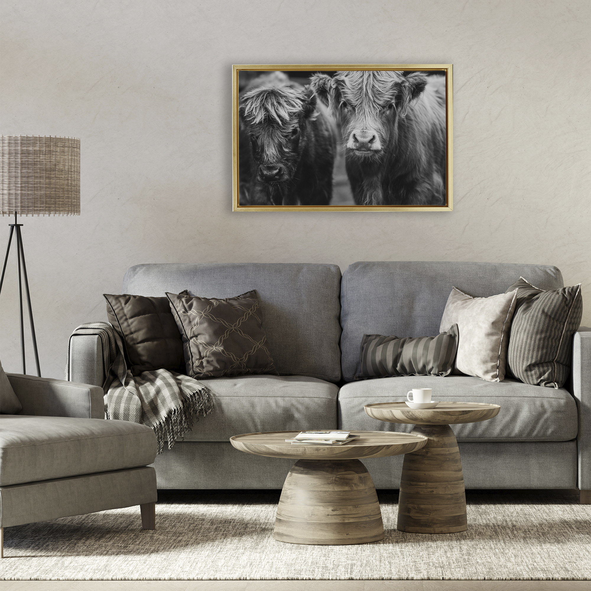 Cow Faces on Farm Gold Framed Floater Canvas Wall Art, design by Amy Carroll