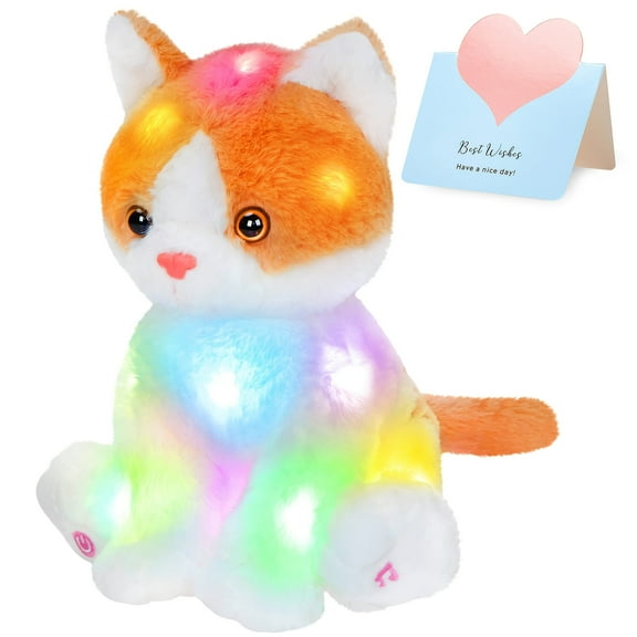 Houwsbaby 15'' Light up Stuffed Orange Cat Animals LED Plush Kitty Glowing Wildlife Animal Toys,Birthday for Toddler Kids