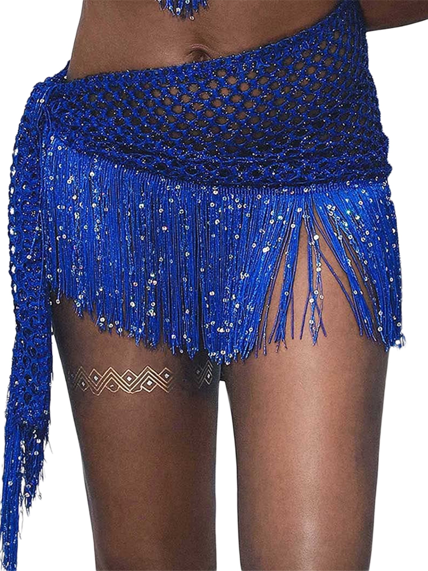 Dmagnates Women Belly Dance Hip Skirt Sequins Tassel Hip Wrap Scarf