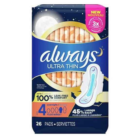 Always Pads Size 4 Ultra Thin 26 Count Overnight (Pack of 2)