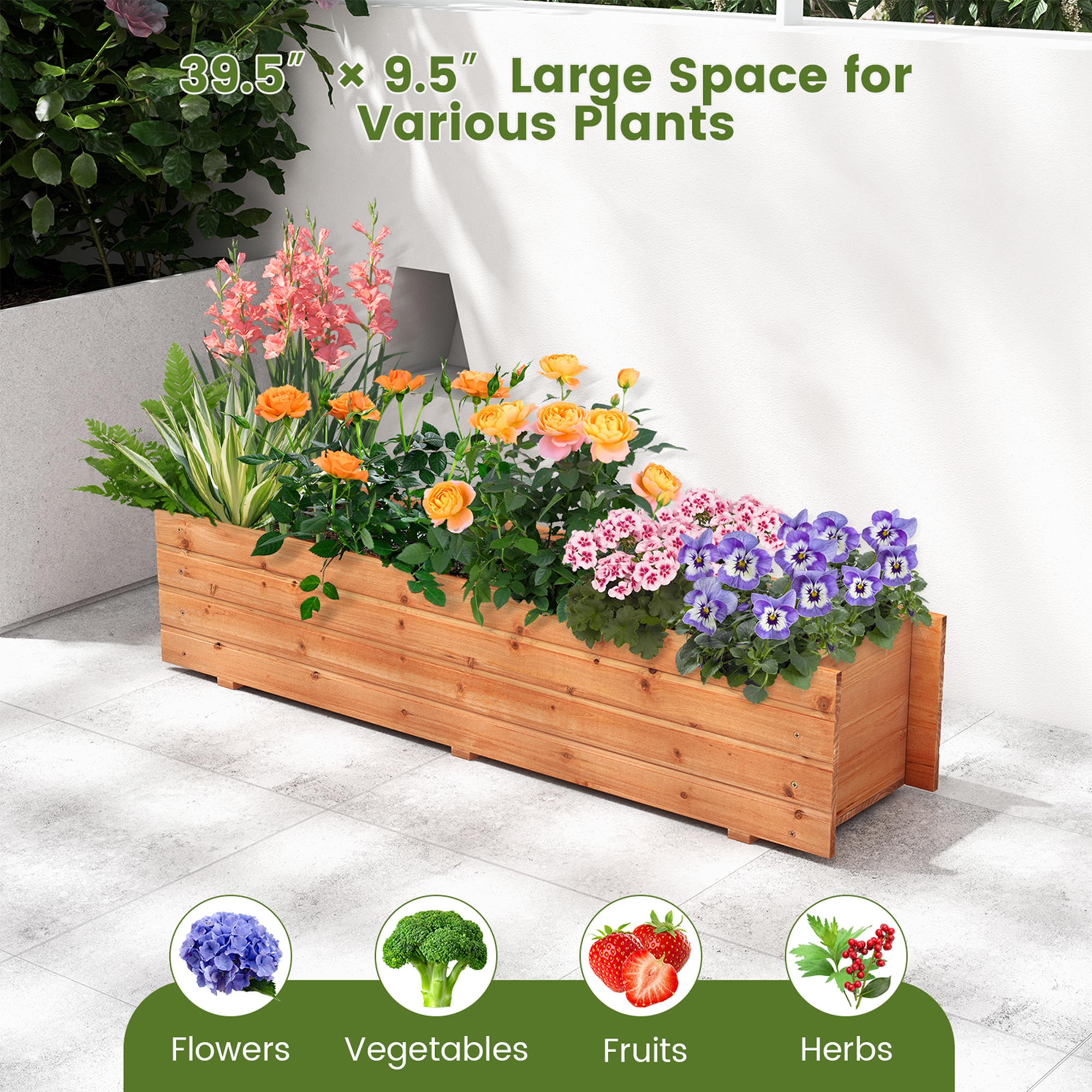 Costway Raised Garden Bed Wood Rectangular Planter Box with 2 Drainage Holes Outdoor - image 5 of 10