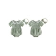 thumbnail image 2 of Aojekbee Baby Girl Summer Romper Fashionable Flower Trim Short Bubble Sleeve Smocked Jumpsuit with Headband, 2 of 9